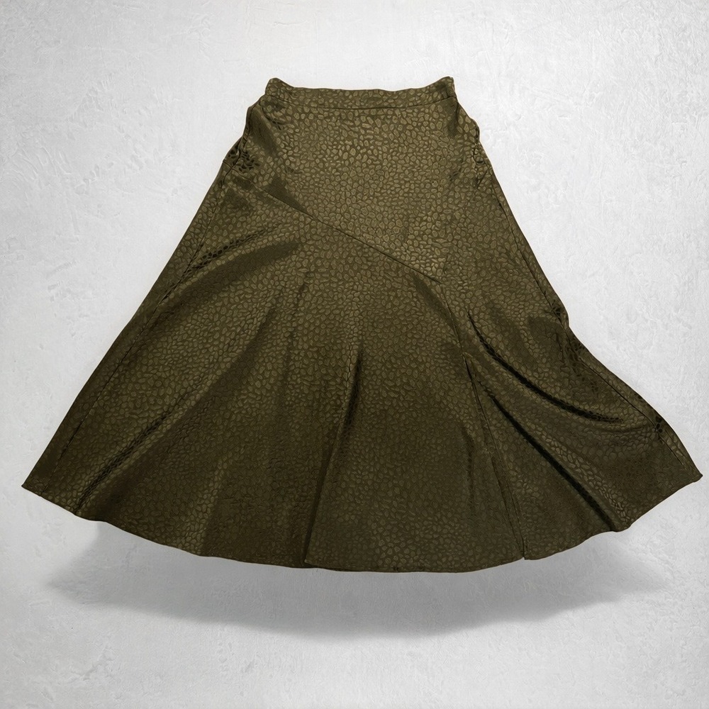 Olive Satin Animal Print Midi Skirt Dark Academia Minimalist Fairy Grunge XS